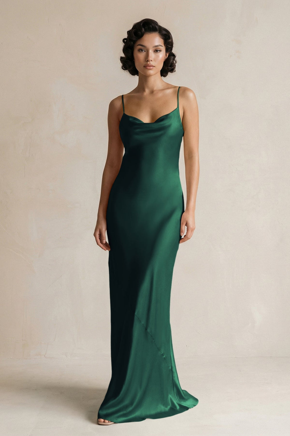 Cami Strap Sheath Satin Bridesmaid Dress in Dark Green - KISS BRIDAL Bridesmaid Dresses