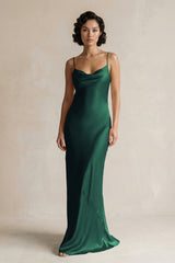 Cami Strap Sheath Satin Bridesmaid Dress in Dark Green - KISS BRIDAL Bridesmaid Dresses