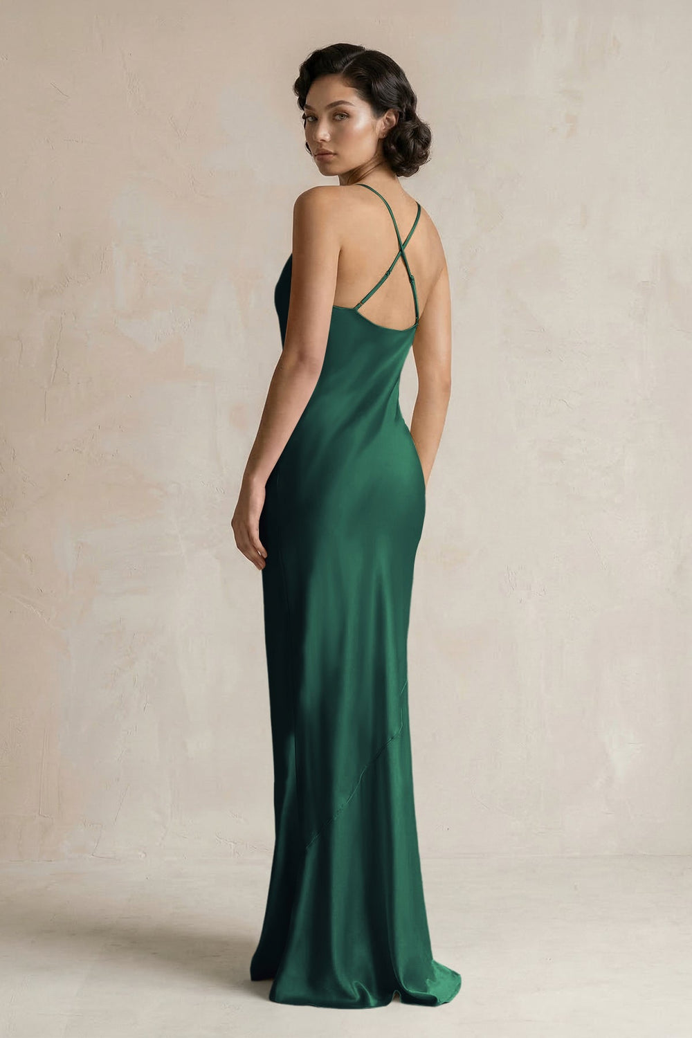 Cami Strap Sheath Satin Bridesmaid Dress in Dark Green - KISS BRIDAL Bridesmaid Dresses