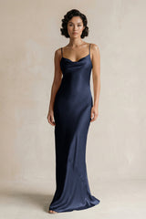 Cami Strap Sheath Satin Bridesmaid Dress in Dark Navy - KISS BRIDAL Bridesmaid Dresses