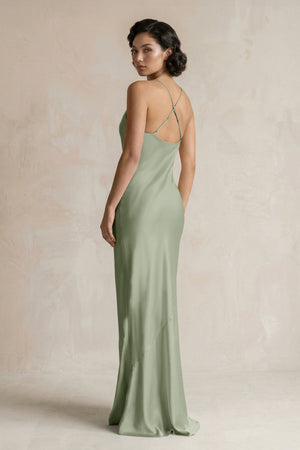 Cami Strap Sheath Satin Bridesmaid Dress in Dove Gray - KISS BRIDAL Bridesmaid Dresses