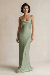 Cami Strap Sheath Satin Bridesmaid Dress in Dove Gray - KISS BRIDAL Bridesmaid Dresses