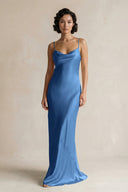Cami Strap Sheath Satin Bridesmaid Dress in Dusty Blue - KISS BRIDAL Bridesmaid Dresses