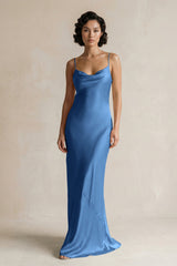 Cami Strap Sheath Satin Bridesmaid Dress in Dusty Blue - KISS BRIDAL Bridesmaid Dresses