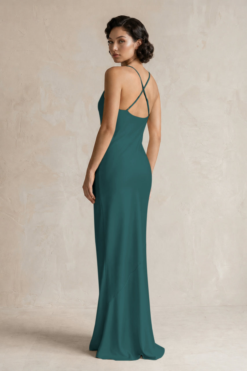 Cami Strap Sheath Satin Bridesmaid Dress in Emerald