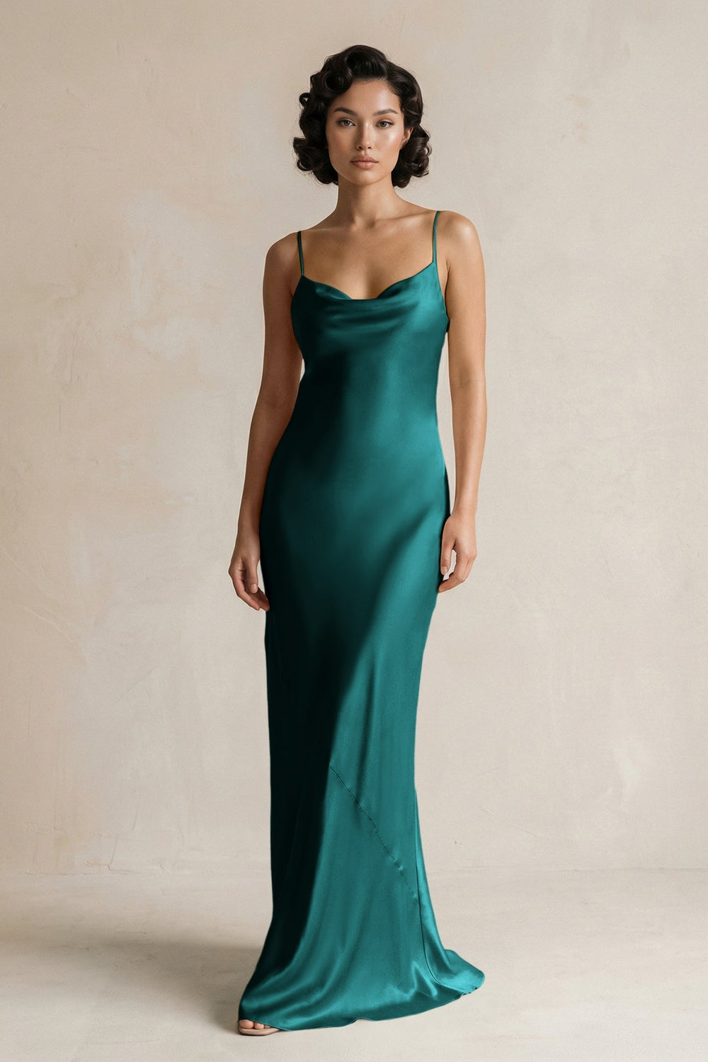 Cami Strap Sheath Satin Bridesmaid Dress in Emerald - KISS BRIDAL Bridesmaid Dresses