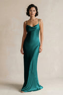 Cami Strap Sheath Satin Bridesmaid Dress in Emerald - KISS BRIDAL Bridesmaid Dresses