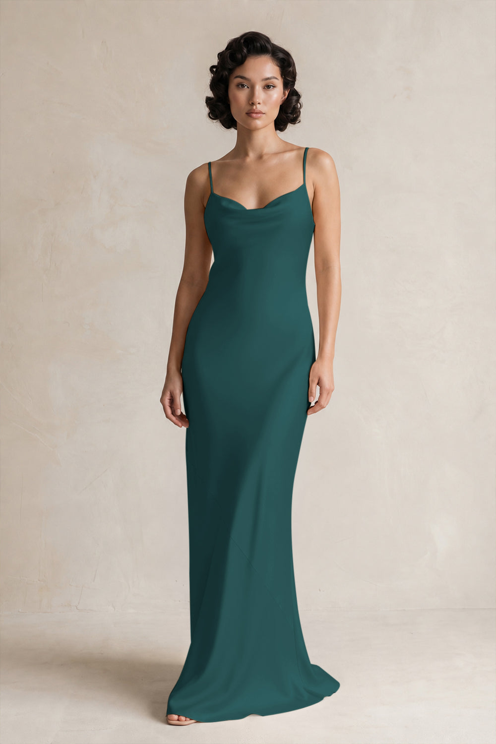Cami Strap Sheath Satin Bridesmaid Dress in Emerald