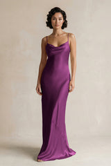 Cami Strap Sheath Satin Bridesmaid Dress in Fig - KISS BRIDAL Bridesmaid Dresses
