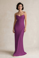 Cami Strap Sheath Satin Bridesmaid Dress in Fig | KISSBRIDAL