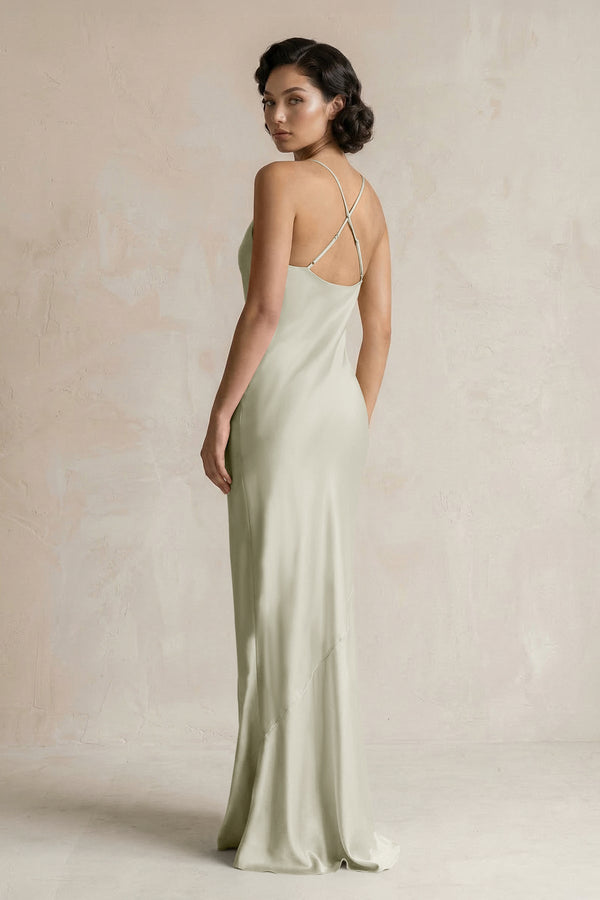 Cami Strap Sheath Satin Bridesmaid Dress in Frost - KISS BRIDAL Bridesmaid Dresses