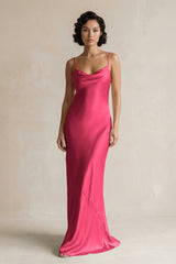 Cami Strap Sheath Satin Bridesmaid Dress in Fuchsia - KISS BRIDAL Bridesmaid Dresses