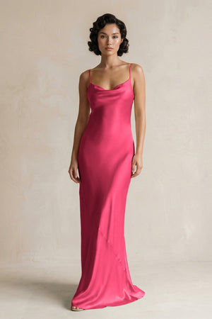 Cami Strap Sheath Satin Bridesmaid Dress in Fuchsia - KISS BRIDAL Bridesmaid Dresses