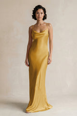Cami Strap Sheath Satin Bridesmaid Dress in Gold - KISS BRIDAL Bridesmaid Dresses