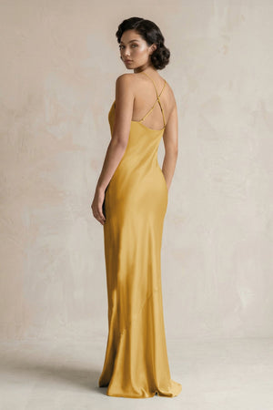 Cami Strap Sheath Satin Bridesmaid Dress in Gold - KISS BRIDAL Bridesmaid Dresses