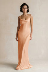 Cami Strap Sheath Satin Bridesmaid Dress in Golden Champagne - KISS BRIDAL Bridesmaid Dresses