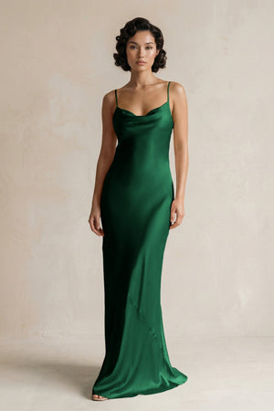 Cami Strap Sheath Satin Bridesmaid Dress in Green - KISS BRIDAL Bridesmaid Dresses