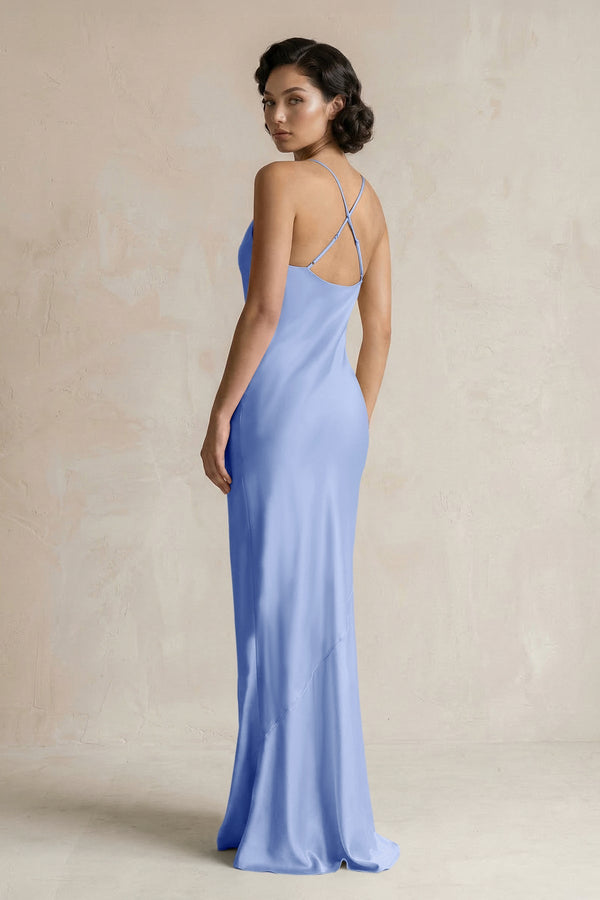 Cami Strap Sheath Satin Bridesmaid Dress in Ice - KISS BRIDAL Bridesmaid Dresses