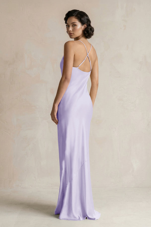 Cami Strap Sheath Satin Bridesmaid Dress in Lavender - KISS BRIDAL Bridesmaid Dresses