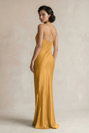 Cami Strap Sheath Satin Bridesmaid Dress in Marigold - KISS BRIDAL Bridesmaid Dresses