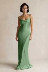 Cami Strap Sheath Satin Bridesmaid Dress in Matcha - KISS BRIDAL Bridesmaid Dresses