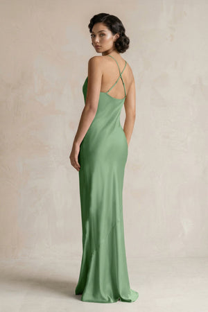 Cami Strap Sheath Satin Bridesmaid Dress in Matcha - KISS BRIDAL Bridesmaid Dresses