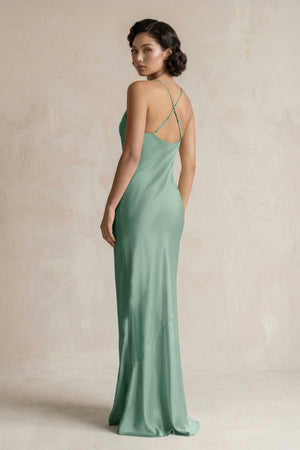 Cami Strap Sheath Satin Bridesmaid Dress in Mint Green - KISS BRIDAL Bridesmaid Dresses