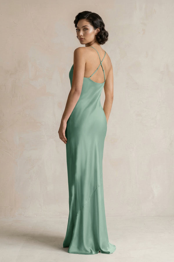 Cami Strap Sheath Satin Bridesmaid Dress in Mint Green - KISS BRIDAL Bridesmaid Dresses