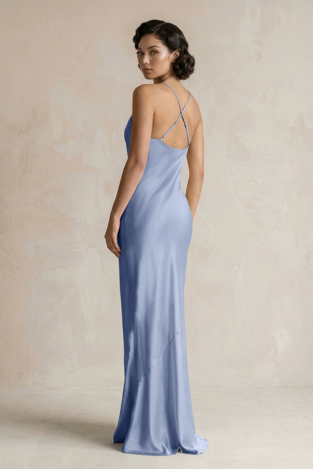 Cami Strap Sheath Satin Bridesmaid Dress in Mist - KISS BRIDAL Bridesmaid Dresses