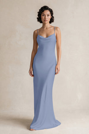 Cami Strap Sheath Satin Bridesmaid Dress in Mist | KISSBRIDAL
