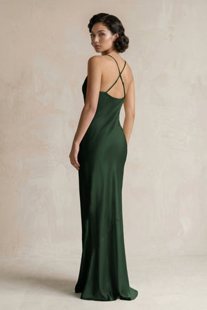 Cami Strap Sheath Satin Bridesmaid Dress in Moss - KISS BRIDAL Bridesmaid Dresses