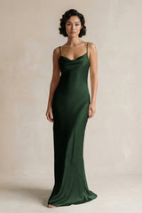 Cami Strap Sheath Satin Bridesmaid Dress in Moss - KISS BRIDAL Bridesmaid Dresses