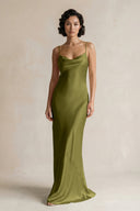 Cami Strap Sheath Satin Bridesmaid Dress in Moss Green - KISS BRIDAL Bridesmaid Dresses