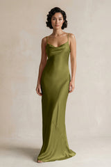 Cami Strap Sheath Satin Bridesmaid Dress in Moss Green - KISS BRIDAL Bridesmaid Dresses