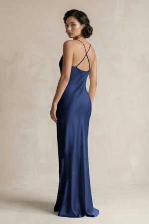 Cami Strap Sheath Satin Bridesmaid Dress in Navy - KISS BRIDAL Bridesmaid Dresses