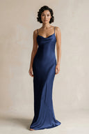 Cami Strap Sheath Satin Bridesmaid Dress in Navy - KISS BRIDAL Bridesmaid Dresses