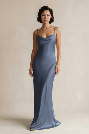 Cami Strap Sheath Satin Bridesmaid Dress in Neptune - KISS BRIDAL Bridesmaid Dresses