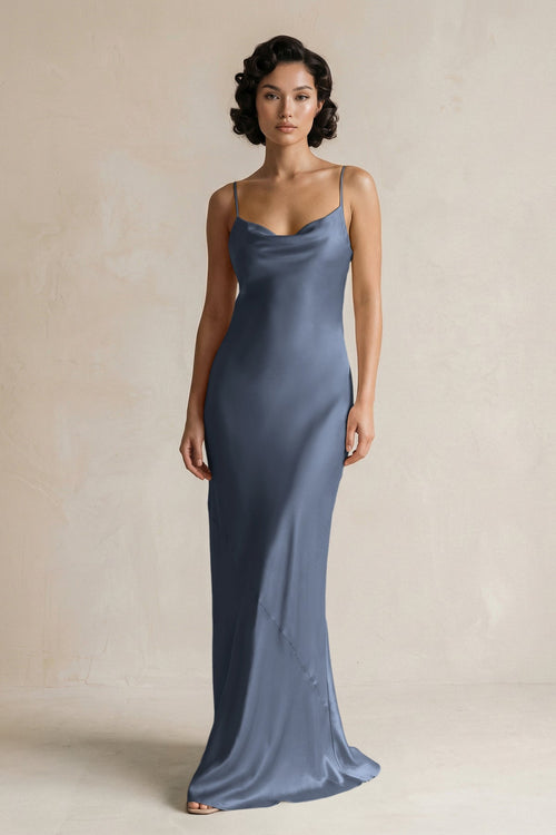 Cami Strap Sheath Satin Bridesmaid Dress in Neptune - KISS BRIDAL Bridesmaid Dresses