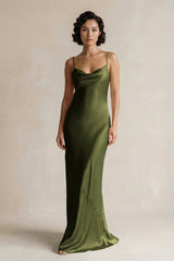 Cami Strap Sheath Satin Bridesmaid Dress in Olive - KISS BRIDAL Bridesmaid Dresses