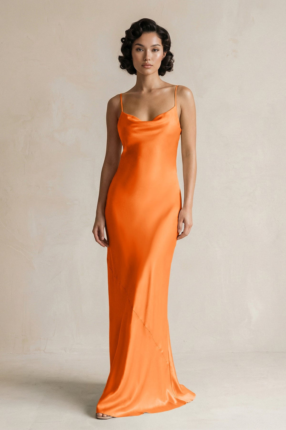 Cami Strap Sheath Satin Bridesmaid Dress in Orange - KISS BRIDAL Bridesmaid Dresses