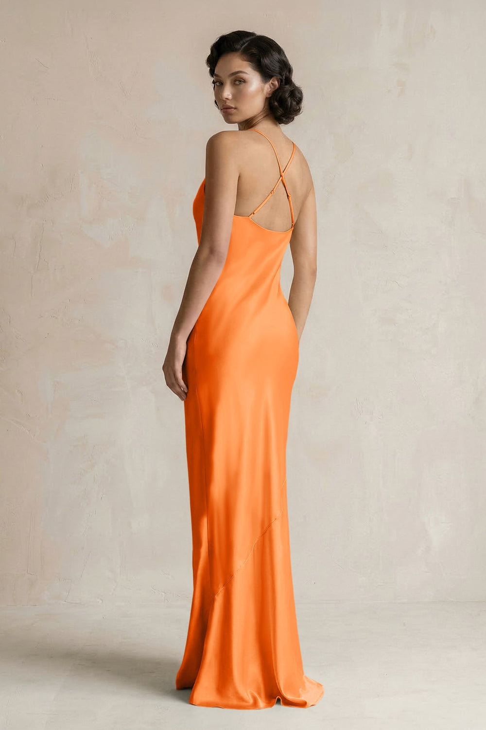 Cami Strap Sheath Satin Bridesmaid Dress in Orange - KISS BRIDAL Bridesmaid Dresses