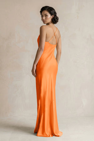 Cami Strap Sheath Satin Bridesmaid Dress in Orange - KISS BRIDAL Bridesmaid Dresses