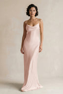 Cami Strap Sheath Satin Bridesmaid Dress in Pale Blush - KISS BRIDAL Bridesmaid Dresses