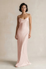Cami Strap Sheath Satin Bridesmaid Dress in Pale Blush - KISS BRIDAL Bridesmaid Dresses