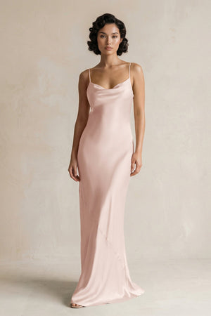 Cami Strap Sheath Satin Bridesmaid Dress in Pale Blush - KISS BRIDAL Bridesmaid Dresses
