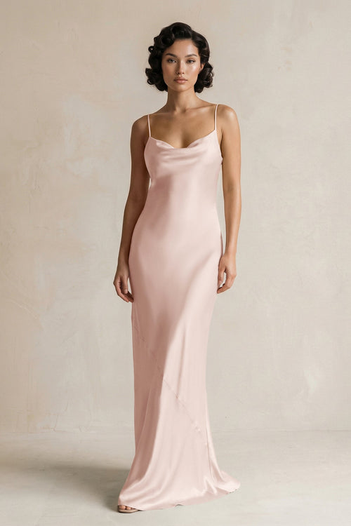 Cami Strap Sheath Satin Bridesmaid Dress in Pale Blush - KISS BRIDAL Bridesmaid Dresses