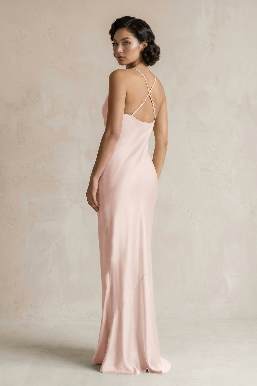 Cami Strap Sheath Satin Bridesmaid Dress in Pale Blush - KISS BRIDAL Bridesmaid Dresses