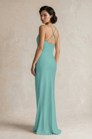 Cami Strap Sheath Satin Bridesmaid Dress in Pale Pistachio (2) | KISSBRIDAL