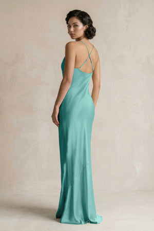 Cami Strap Sheath Satin Bridesmaid Dress in Pale Pistachio - KISS BRIDAL Bridesmaid Dresses