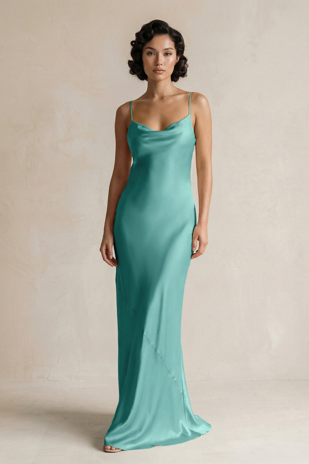 Cami Strap Sheath Satin Bridesmaid Dress in Pale Pistachio - KISS BRIDAL Bridesmaid Dresses
